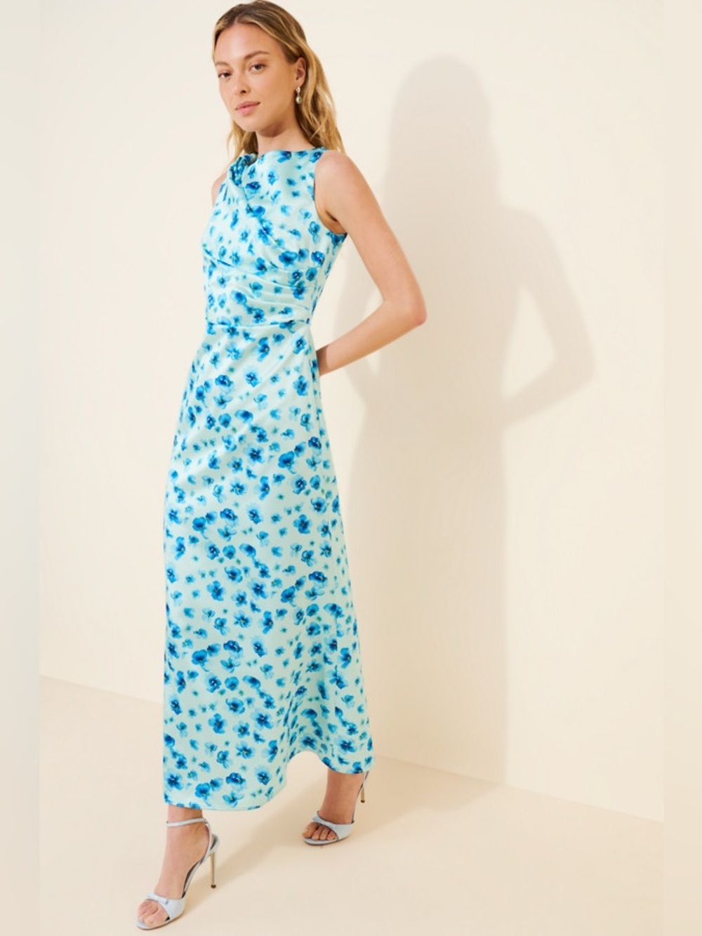 Anthropologie EXQUISE Tulipina dress Aqua and blue Floral Maxi Dress size medium